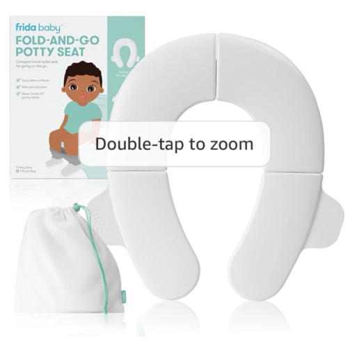 Frida Baby Fold-and-Go Portable Potty Seat for Toilet, Foldable Travel Potty Seat for Toddler, Fits Round & Oval Toilets, Non-Slip Base, Handles, Includes Free Travel Bag