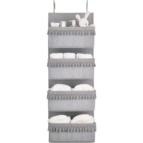 Over The Door Organizer 4 Pockets Hanging Behind Door Storage, Grey