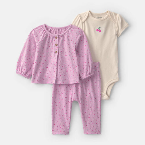 Baby Girl 3-Piece Cherry Layering Set - Pink/Cream | Carter’s Oshkosh Canada