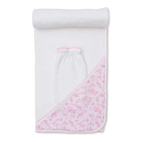 Old English Roses Pink Hooded Towel with Mitt Set