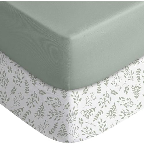Yoofoss 2-Pack Baby Crib Sheets for Boys Girls 52x28 (Green+Leaf)