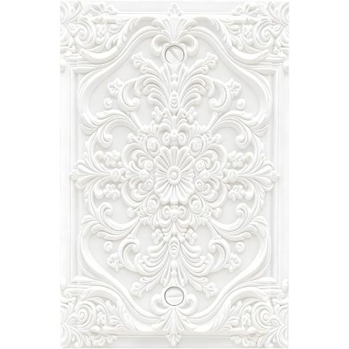 Light Switch Covers Decorative Single Blank White 3D Floral Embossed Wall Plate 1 Gang No Device Outlet Covers Light Switch Cover Plate Dimmer Faceplate for Bedroom Home Decor