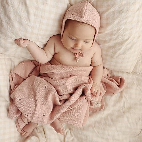 Pointelle Receiving Swaddle Blanket for Girls - 100% Luxury Organic Soft Cotton Knit Warm Cozy Cuddle Stroller Blanket for Newborns, Infants, & Toddlers (Ballet Slippers)
