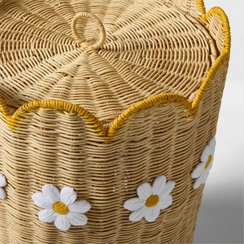 West Elm Daisy Rattan Lidded Hamper