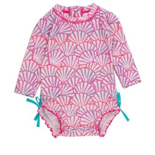 RuffleButts Baby Girls Mermaid Long Sleeve UPF50+ One Piece Rash Guard