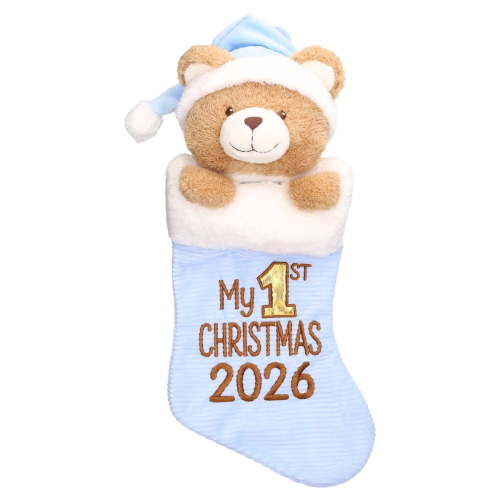 My First Christmas Stocking with Teddy Bear, Blue, 22", by Holiday Time