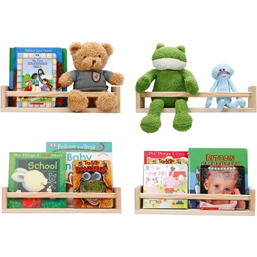 HAPOO Nursery Book Shelves Floating Shelves for Wall 16" Wood Nursery Shelf Wall Bookshelf for Kids Room Set of 4
