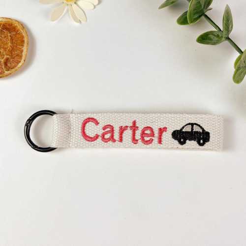 Personalized Kid's Name Tag, Coloful Webbing Bag Name Tag, Bag Accessory, Custom Embroidered Key chain, Embroidery Name tag, Key Ring