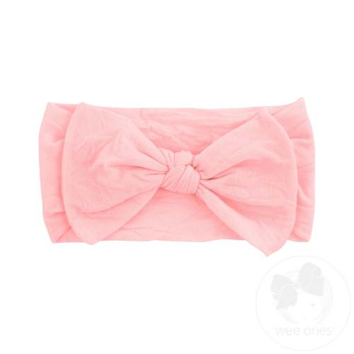 Soft Nylon Girls Baby Band with Nylon Bowtie - WHITE / NEWBORN (0-6 MONTHS) | Wee Ones Hair Bows & Accessories