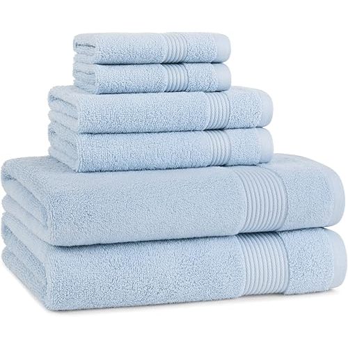 Arkwright Bath Towels Set of 6 - Super Soft 100% Cotton, 600 GSM Quick Dry & Absorbent, Luxury Bathroom Essentials with 2 Shower Towels, 2 Hand Towels and 2 Washcloths, Misty Blue
