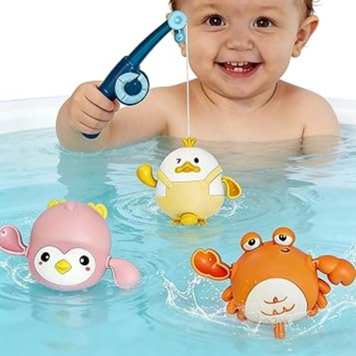Baby Bath Toys for Kids Ages 1-3, Toddler Bath Toys with Mesh Storage Bag, Magnetic Fishing Games with String Bathtub Toys, Gifts for 1 2 3 Year Old Girls Boys,Fishing Toys for Toddlers 1-3