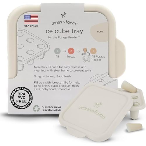 Moss and Fawn Ice Cube Tray - Forage Feeder Freezer & Teething Popsicle Mold for Breast Milk, Formula, Bone Broth, Purees, & Baby Food - BPA, Lead, & PVC-Free - Ecru