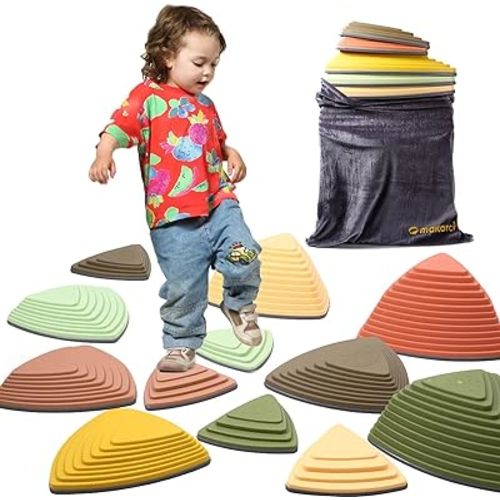 makarci Stepping Stones for Kids 12pcs Obstacle Courses Play Indoor Outdoor, Full Rubber Rim Plastic Hilltop for Kids Balance and Integration Improvement Age 3 4 5 6 7 8 +（Forest）