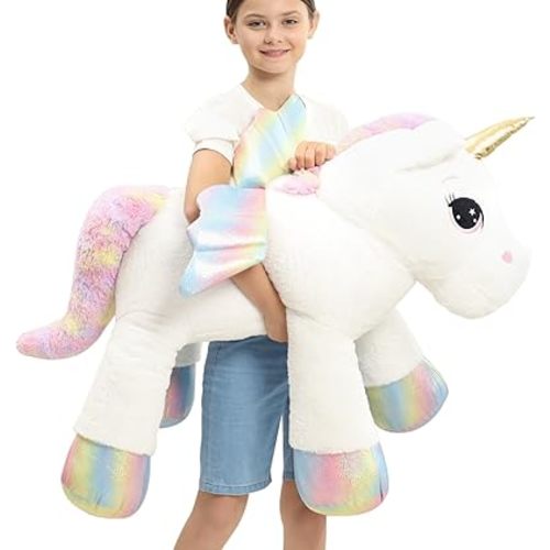 44 Inch Giant Unicorn Stuffed Animal Pillow, Cute Soft Big Unicorn with Rainbow Wings Large Plush Toy, Gifts for Girlfriend Girls Boys Kids Birthday Valentines Christmas