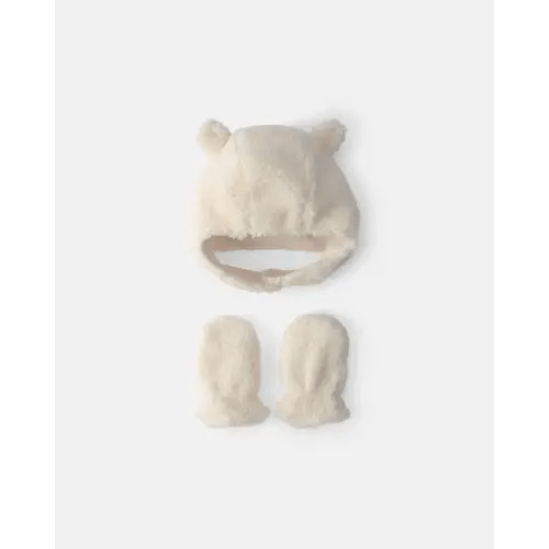 Baby Bear Teddy Fleece Hat & Mitten Set - Cream | Carter's