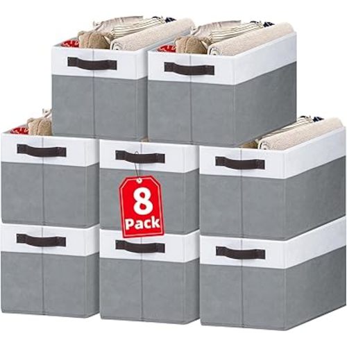 Large Storage Baskets 8 Pack Versatile Fabric Storage Bins for Closet Cabinet Wardrobe Nursery Pantry | Nursery Organizer Bins for Baby Diaper Toys Clothes | Housewarming Mothers Day Gift