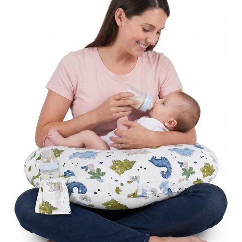 Nursing Pillow, Breastfeeding Pillow with Safety Buckle - Upgraded Design for Breastfeeding & Bottle Feeding, Large Size for Tummy Time & Sitting Support, Breathable Washable Cover
