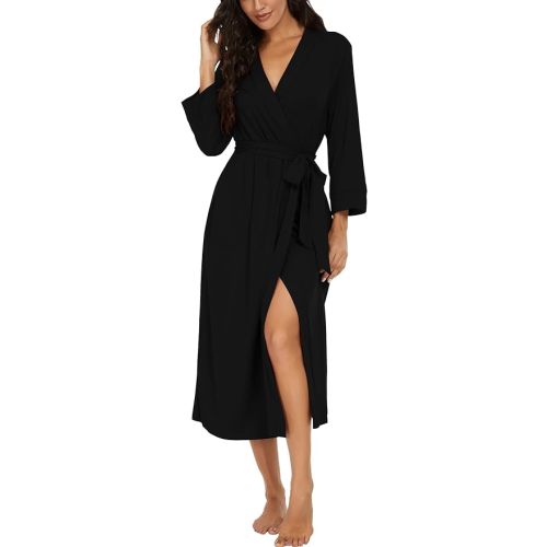 VINTATRE Women Kimono Robes Long Knit Bathrobe Lightweight Soft Knit Sleepwear V-neck Casual Ladies Loungewear