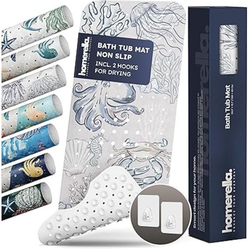 Bathtub Mat Non Slip Anti Mold for Kids 40x16 - homerella® Bath Mat for Tub, BPA Free, Incl. 2 Hooks, Washable Shower Mat Non Slip Anti Mold, Shower Mats for Inside Shower, EU Certified