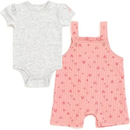 Disney Winnie the Pooh Mickey Mouse Minnie Mouse Baby Bodysuit and Short Overalls Outfit Set Newborn to Infant