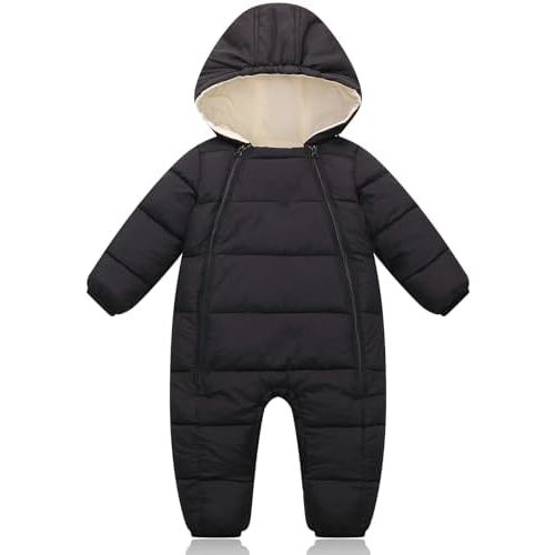 BYFRI Baby Snowsuit Infant Winter Jumpsuit 0-24M Toddler Footed Jacket Unisex Warm Hooded Outfit Thick Fleece Coat