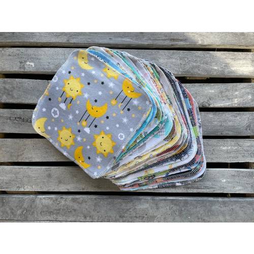 2 ply- 30 Reusable Cloth Baby Wipes- 7"x7" Flannel Special Sale Price You pick Patterns, or Assorted Ready to Ship