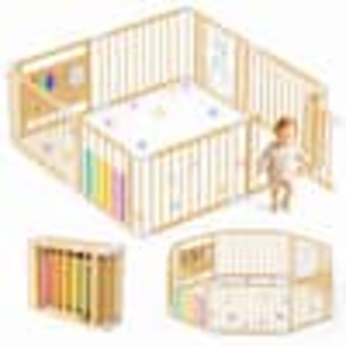 BOZTIY Baby Playpen Safety Gate 8-Panel Foldable Wood Play Yard with Child-Proof Lock Easy-Assembly Baby Fence for Safe Play I1600280-YM-MHD01