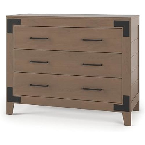Child Craft Lucas 3-Drawer Dresser, 42.09" W Modern Nursery Dresser with Metal Pulls, Bracket Accents, Baby-Safe Finish, Dusty Heather