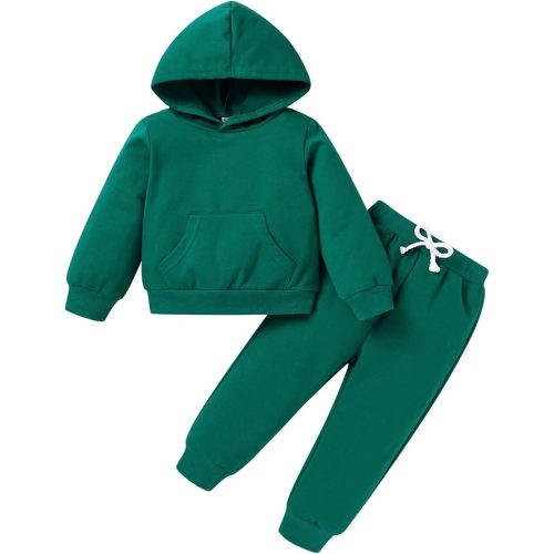 Happy Town Baby Fall Outfits for Girl Boy Long Sleeve Hoodie Top and Long Sweatpants Set Toddler Sweatsuit