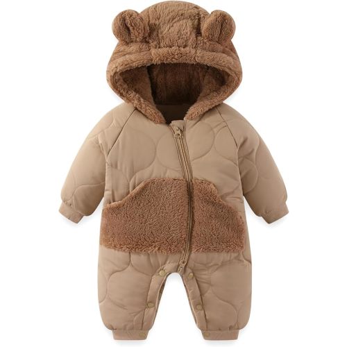 Baby Snowsuit Winter Romper Hooded Jumpsuit Bear Thick Windproof