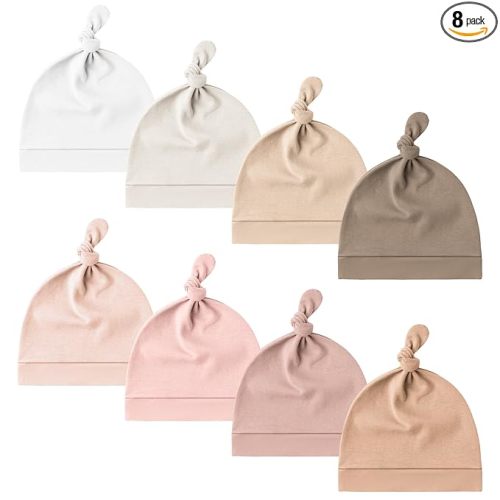 Konssy 8 Pack Baby Newborn Hats Set Knot Beanie Hats Soft for Infant Baby Girls Boys Caps 0-6 Months