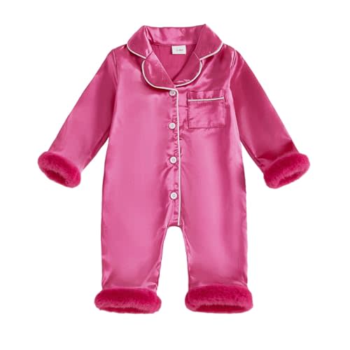 Multitrust Newborn Baby Girl Boy Silk Pajamas Long Sleeve Button Down Satin Infant Pjs One Piece Jumpsuit Loungewear