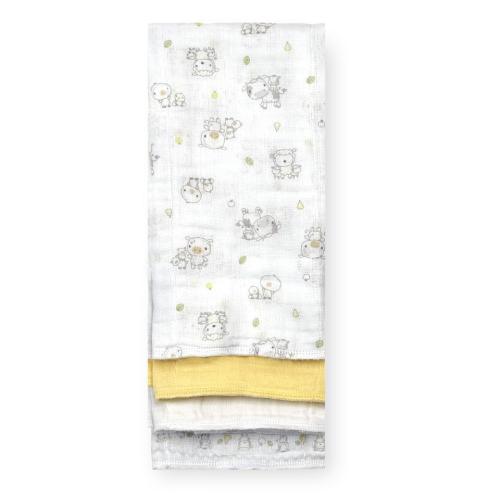 Koala Baby Neutral 4 Pack Yellow/White Muslin Burp Cloths - Farm Animal