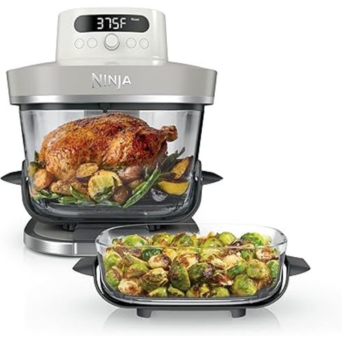 Ninja Crispi Pro 6-in-1 Glass Air Fryer | With Nontoxic, 6qt & 2.5qt Containers & Lids | Microwave, Freezer, Dishwasher Safe | 450°F Max Temp | 1800 Watt | Bone | AS101LG