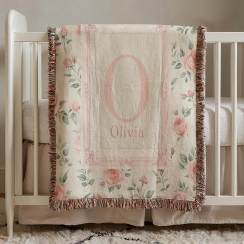 Personalized Woven Baby Nursery Blanket: Custom Name, Soft Girl Throw, Baby Shower Gift, Wall Hanging