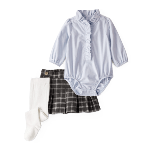 Baby Girl 3-Piece Corduroy Bodysuit, Plaid Skort & Printed Pants Set - Multi - OshKosh | Carter's - 9M