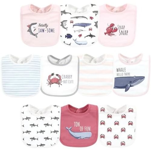 Hudson Baby Unisex Baby Cotton Bibs, Girl Whale Shark, One Size