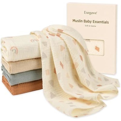 Exegawe Baby Burp Cloths Muslin Cotton 5-Pack, 24 x 24in(Geometric Rainbow)