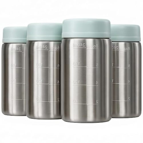 Papablic Stainless Steel Breast Milk Storage Bottles, 8oz, 4-Pack