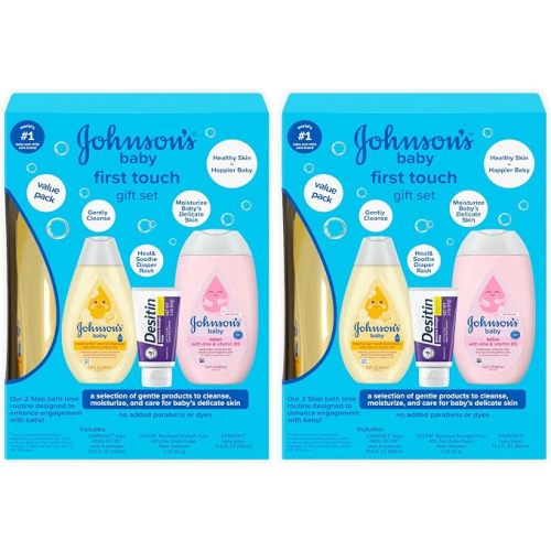 Johnson's First Touch Baby Essentials Gift Set with Body Wash & Shampoo, Body Lotion, & Zinc Oxide Diaper Rash Cream for Baby's Delicate Skin, Hypoallergenic, No Parabens or Dyes, 3 Items (Pack of 2)