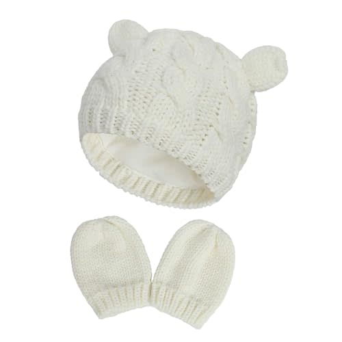 RAOEXI Unisex Baby Toddler Hat and Mitten Set Winter Knitted Thick Warm Beanie Cap Gloves for Infant Boys Girls