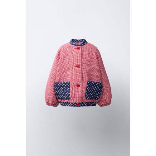 GINGHAM AND FLORAL BOMBER JACKET - White / Red | ZARA United States