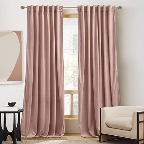 RYB Home Dusty Pink Velvet Curtains 84 inches - Elegant Rod Pocket & Back Tab Blackout Curtains Thermal Insulated Noise Reducing Panels Soft Luxury Window Decor, W52 x L84 inches, 2 Panels