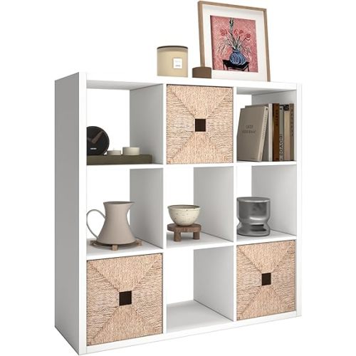 9 Cube Storage Organizer Shelf, White, 11 inch