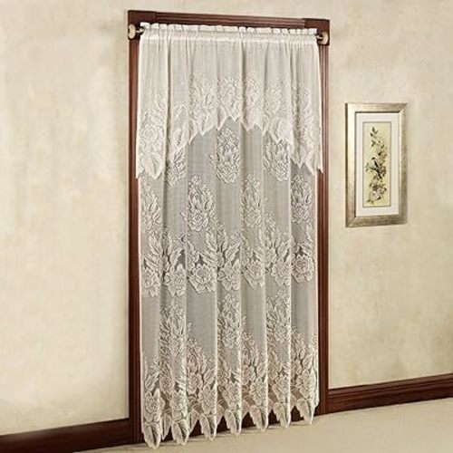 Hallie Lace Window Treatment | Vintage Beige | Cottage Garden Magnolia Flower Blossom Lacy Designs with Scalloped Edges | Rod Pocket Drapery | Easy-Style 84L All-In-One Panel with Attached 24L Valance