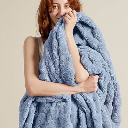 Bedsure Ashley Blue Fleece Blanket for Couch - Super Soft Cozy King Blankets for Women, Cute Small Throws for Girls, 108x90 Inches