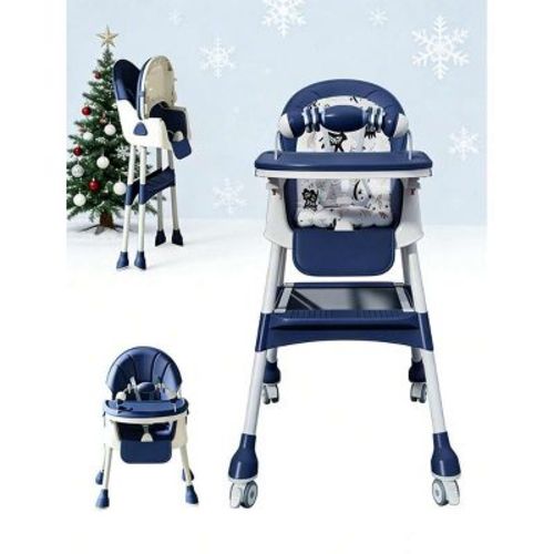 Foldable 5-in-1 Baby & Toddler High Chair with Adjustable Recline, Footrest, PU Seat Pad and Dual Trays-Blue