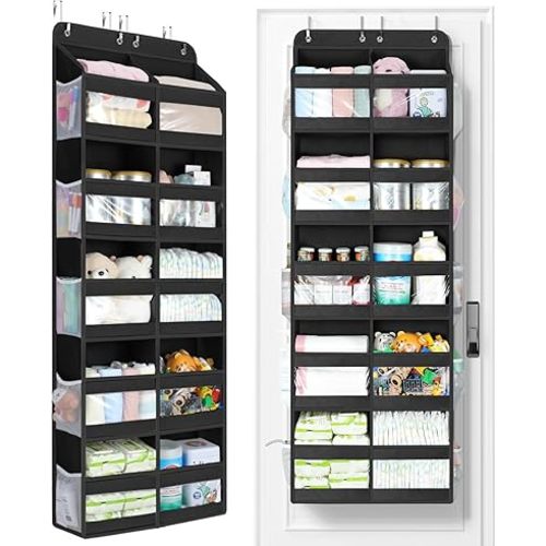 Yecaye 5-Tier Over The Door Organizer Dual-Column, 80lbs Load Over The Door Storage of 10 Compartments, Heavy Duty Door Organizer Hanging for Bedroom Closet Nursery Bathroom Pantry, Black, 2 Pack