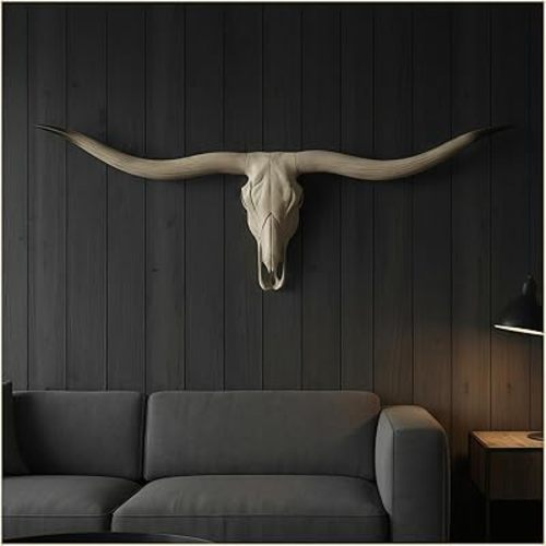 Bison Bull Skull Wall Decor - Longhorn Sculptures Wall Plaque Art - Crafts Ornaments Bull Horns - Environmental Friendly Resin Skull Sculpture Wall Hanging Art