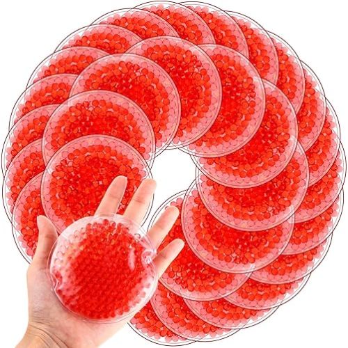 Woanger 30 Pieces Boo Boo Ice Pack Reusable Cold Packs Round Small Ice Packs for Bump Wisdom Teeth Breastfeeding Tired Eyes Dark Circles Face Pain Relief(Red)